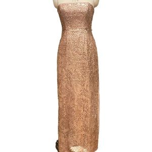 BCBG MaxAzria Lela Champagne Gold Sequin Strapless Dress Gown Size 2